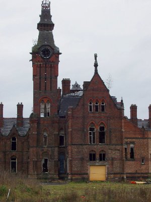 The clock tower is situated over the main entrance...