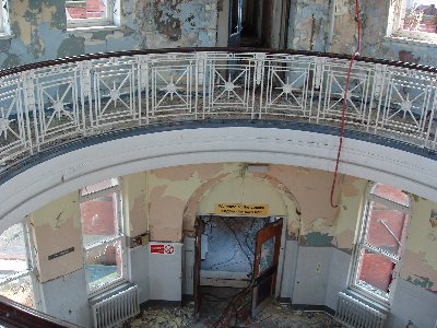 The view within the rotunda from the top floor down to the first floor wards...